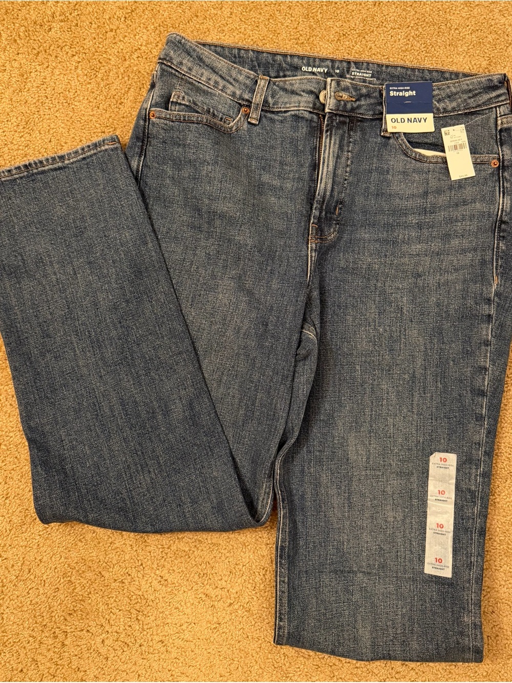 Old Navy Extra High-Rise Straight Jeans in Medium Blue